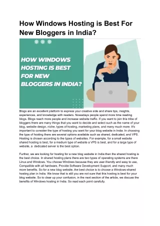 How Windows Hosting is Best For New Bloggers in India?
