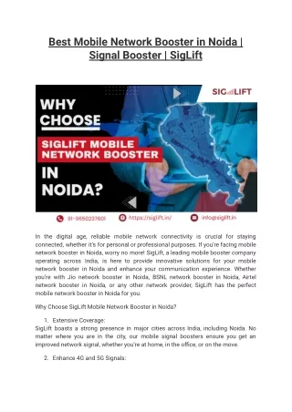 Best Mobile Network Booster in Noida _ Signal Booster _ SigLift