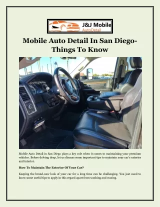 Mobile Auto Detail In San Diego- Things To Know