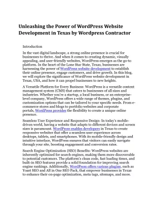 Unleashing the Power of WordPress Website Development in Texas by Wordpress Contractor
