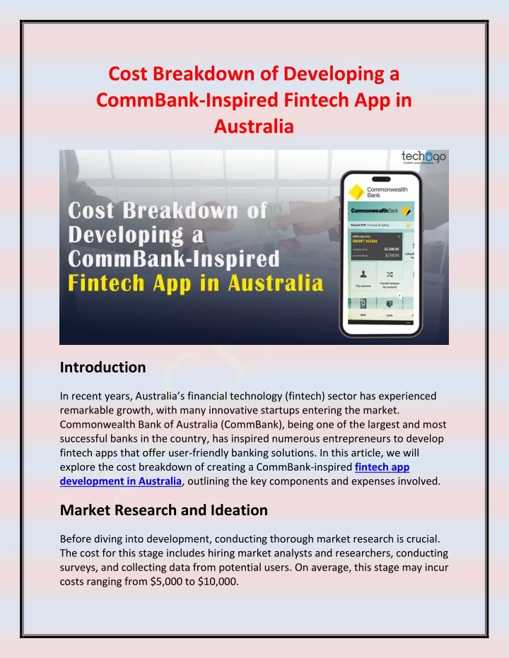 cost breakdown of developing a commbank inspired