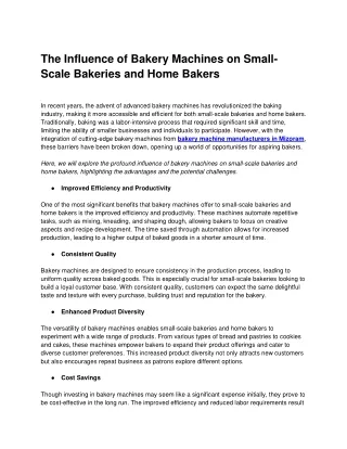 the influence of bakery machines on small scale