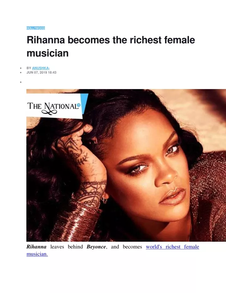 hollywood rihanna becomes the richest female