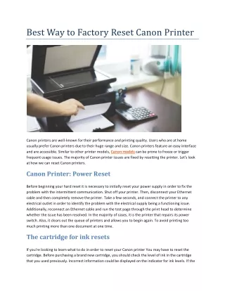 Best Way to Factory Reset Canon Printer