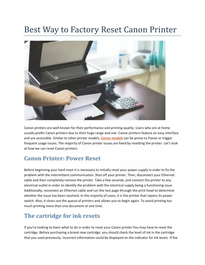 best way to factory reset canon printer