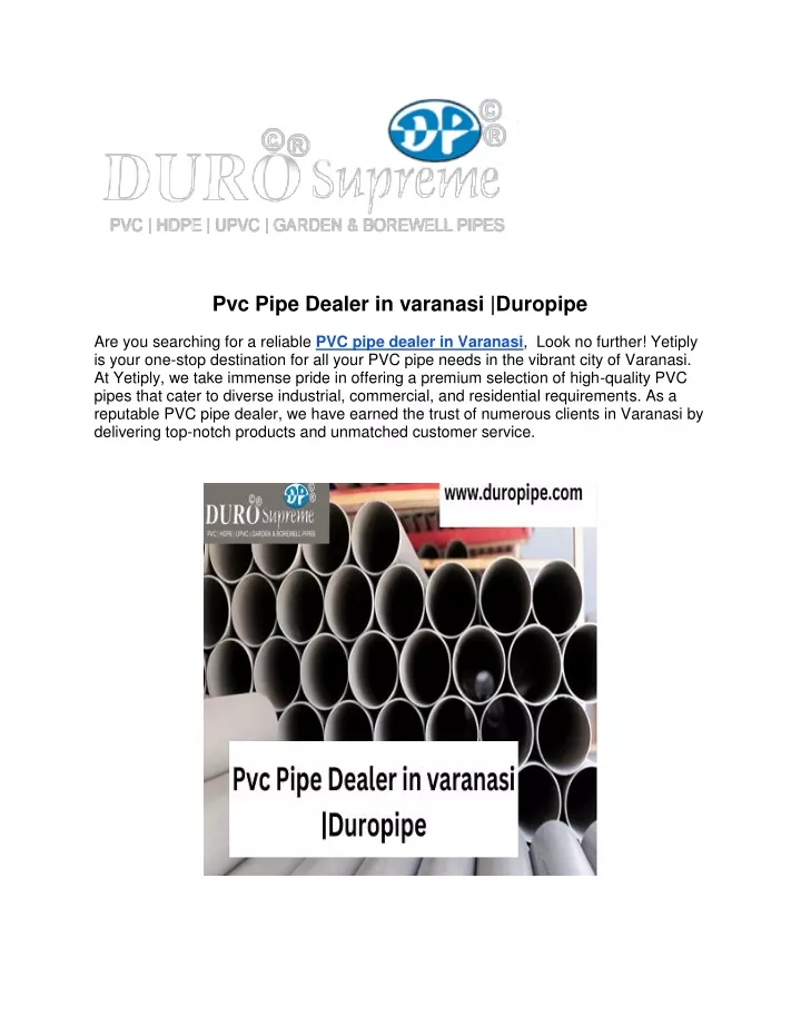 pvc pipe dealer in varanasi duropipe