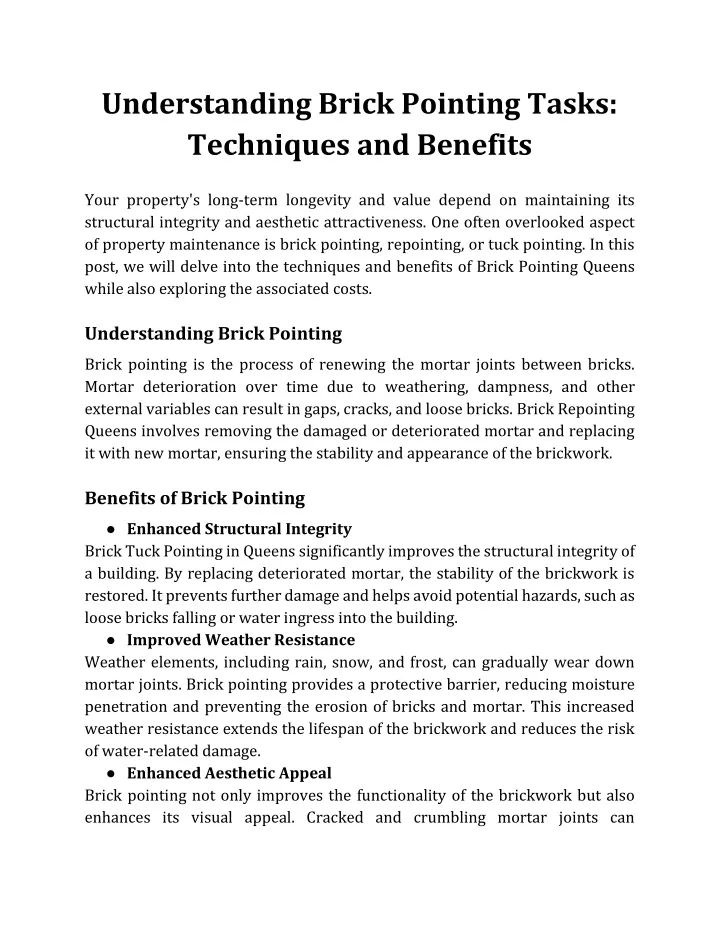 understanding brick pointing tasks techniques