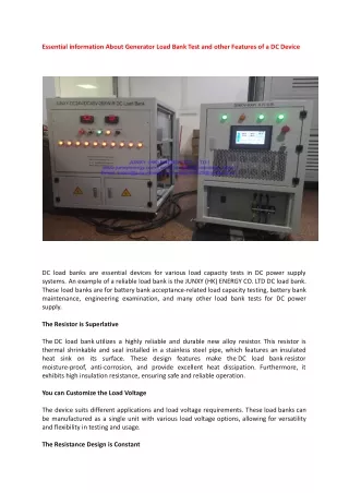 Essential information About Generator Load Bank Test and other Features of a DC Device.docx