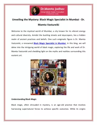 Unveiling the Mystery Black Magic Specialist in Mumbai - Dr. Mamta Vastureiki