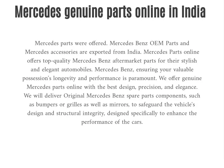 mercedes genuine parts online in india