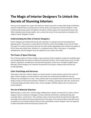 The Magic of Interior Designers To Unlock the Secrets of Stunning Interiors