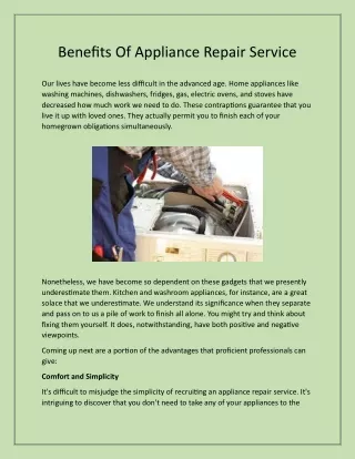 Benefits Of Appliance Repair Service