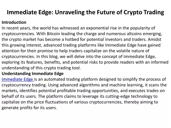 immediate edge unraveling the future of crypto