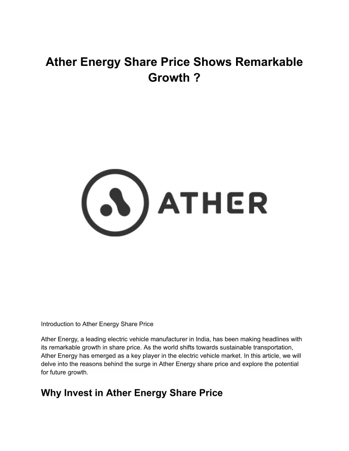 PPT Ather Energy Share Price Shows Remarkable Growth PowerPoint