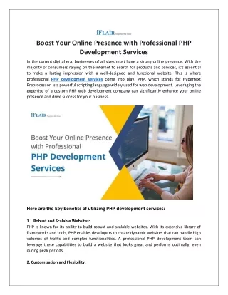 Boost Your Online Presence with Professional PHP Development Services