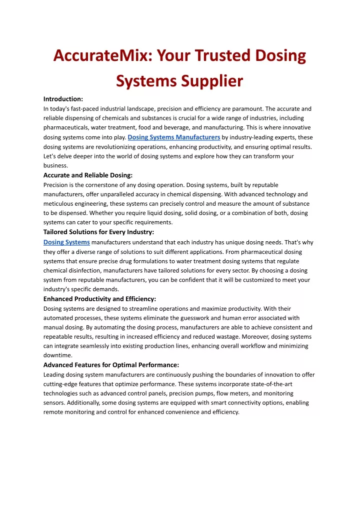 accuratemix your trusted dosing systems supplier