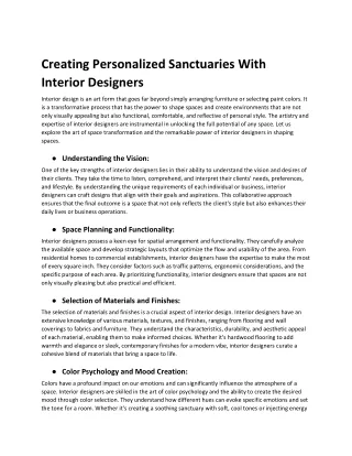 Creating Personalized Sanctuaries With Interior Designers