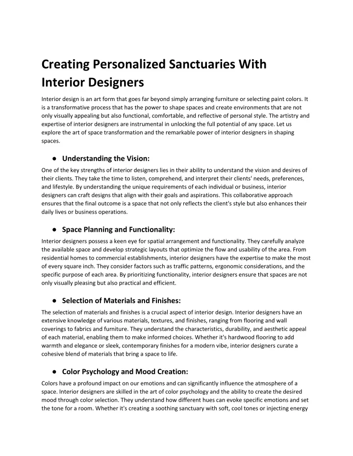 creating personalized sanctuaries with interior