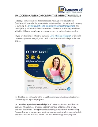 UNLOCKING CAREER OPPORTUNITIES WITH OTHM LEVEL 4