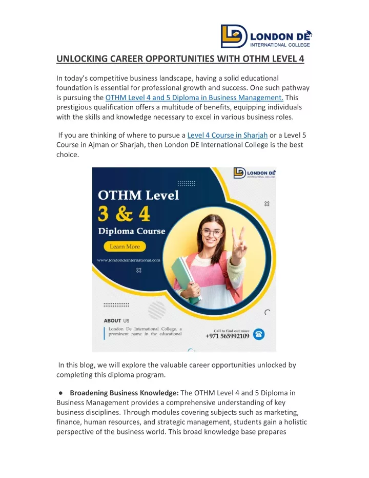 unlocking career opportunities with othm level