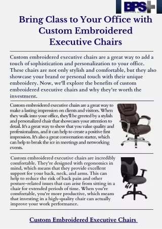 Bring Class to Your Office with Custom Embroidered Executive Chairs