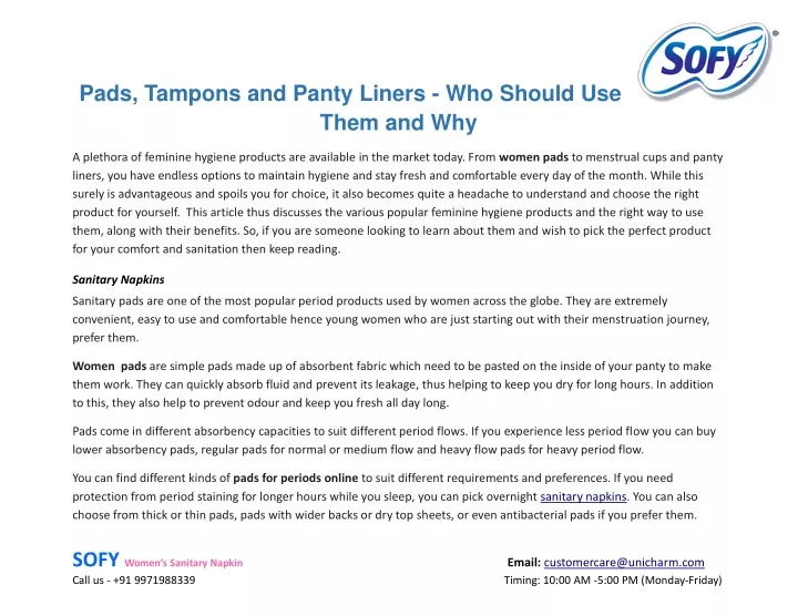 pads tampons and panty liners who should use them