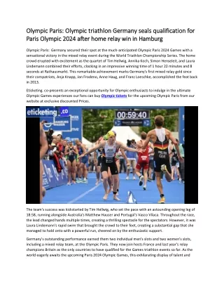 Olympic Paris  Olympic triathlon Germany seals qualification for Paris Olympic 2024 after home relay win in Hamburg