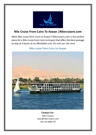 Nile Cruise From Cairo To Aswan Nilecruisers
