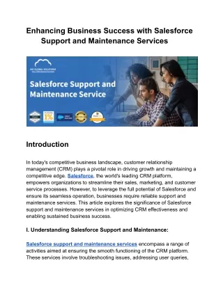 Enhancing Business Success with Salesforce  Support and Maintenance Services