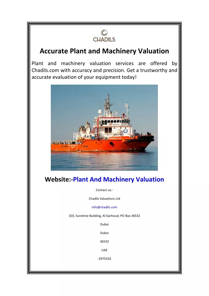 accurate plant and machinery valuation