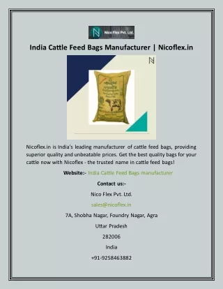 India Cattle Feed Bags Manufacturer  Nicoflex.in