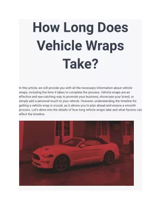 How Long Does Vehicle Wraps Take