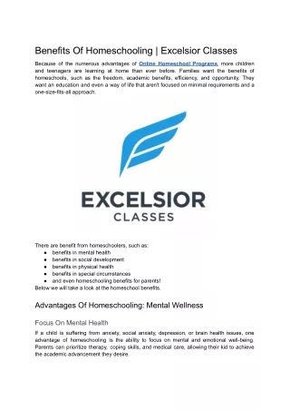 benefits of homeschooling excelsior classes