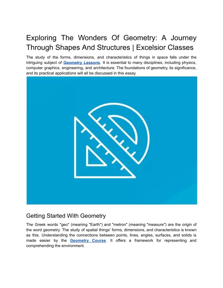 exploring the wonders of geometry a journey