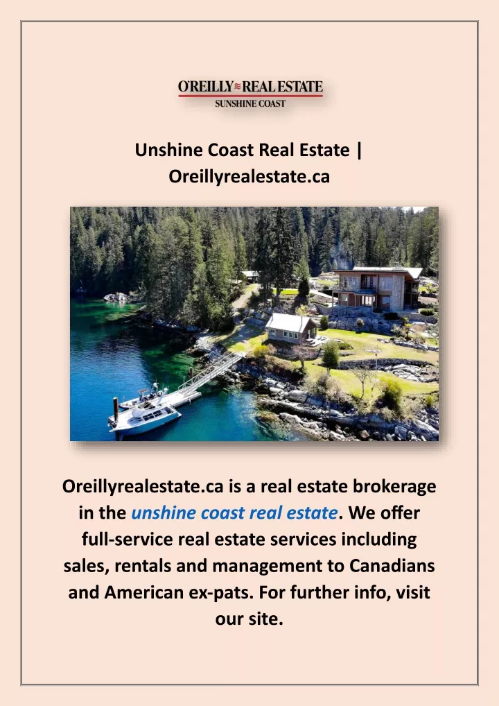 unshine coast real estate oreillyrealestate ca