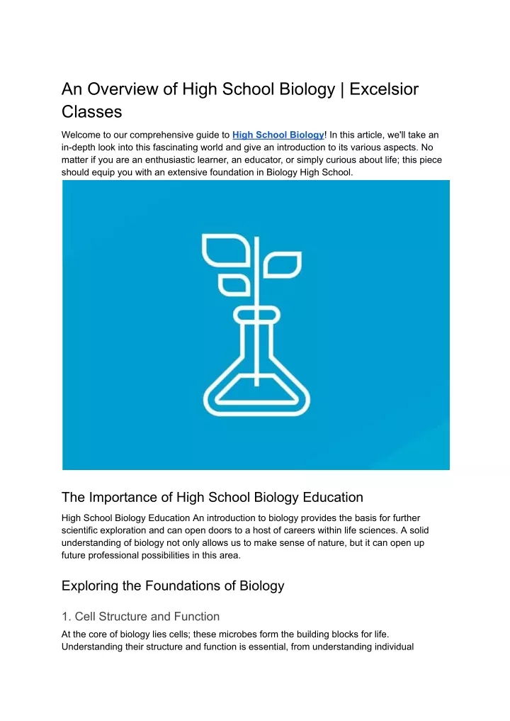 an overview of high school biology excelsior