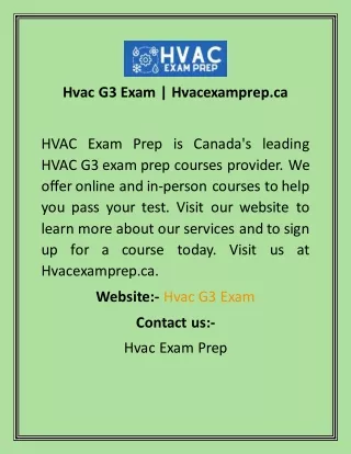 Hvac G3 Exam  Hvacexamprep.ca