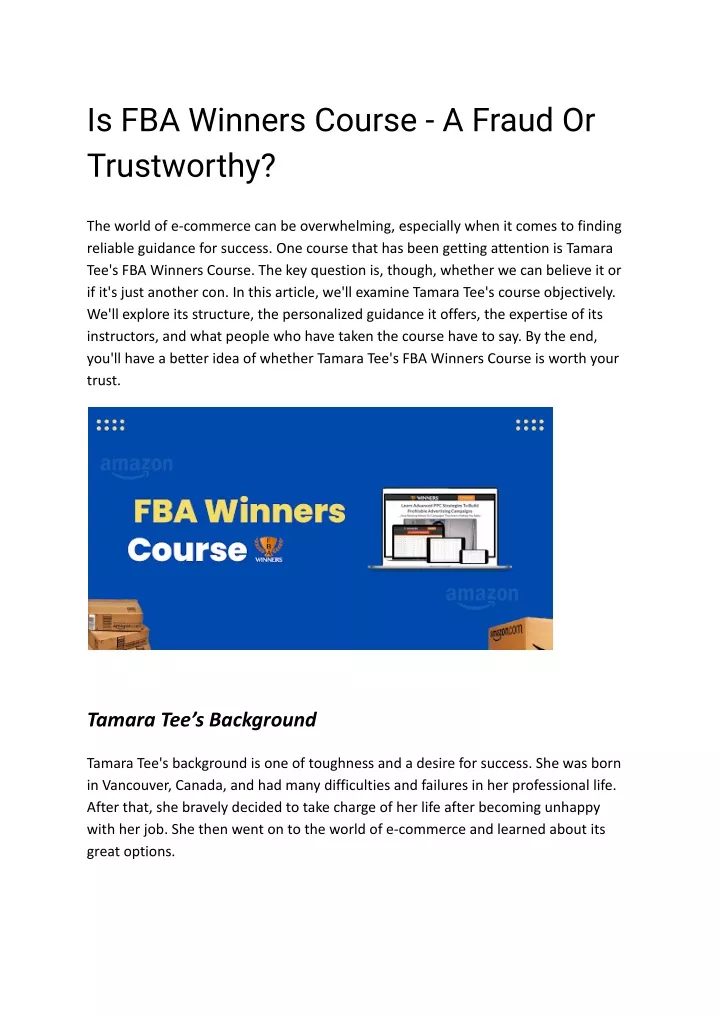 is fba winners course a fraud or trustworthy