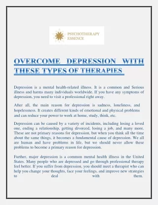 OVERCOME DEPRESSION WITH THESE TYPES OF THERAPIES