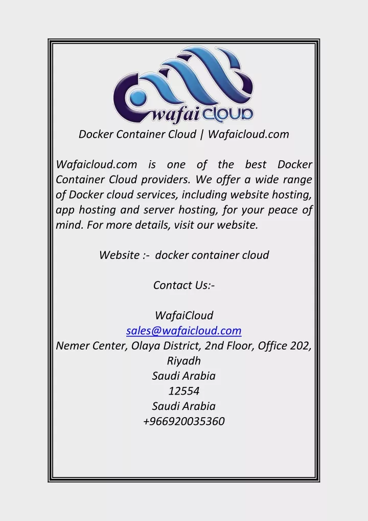docker container cloud wafaicloud com