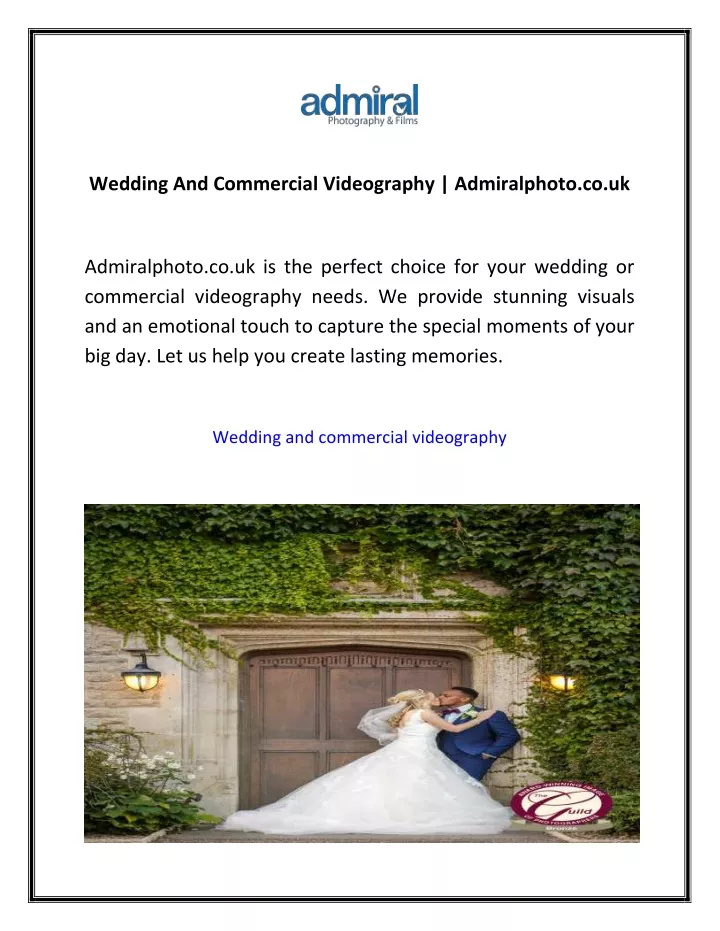 wedding and commercial videography admiralphoto