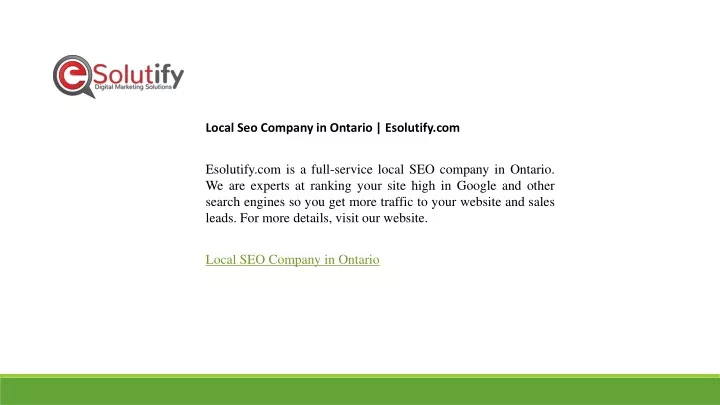 local seo company in ontario esolutify com