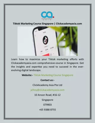 Tiktok Marketing Course Singapore  Clickacademyasia