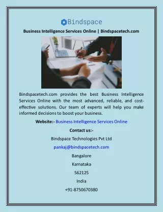 Business Intelligence Services Online  Bindspacetech