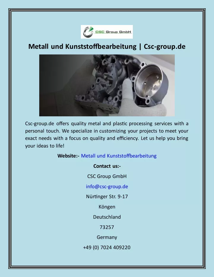 metall und kunststoffbearbeitung csc group de