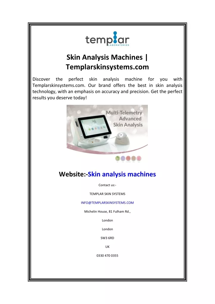 skin analysis machines templarskinsystems com