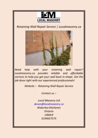 Retaining Wall Repair Service  Localmasonry.ca