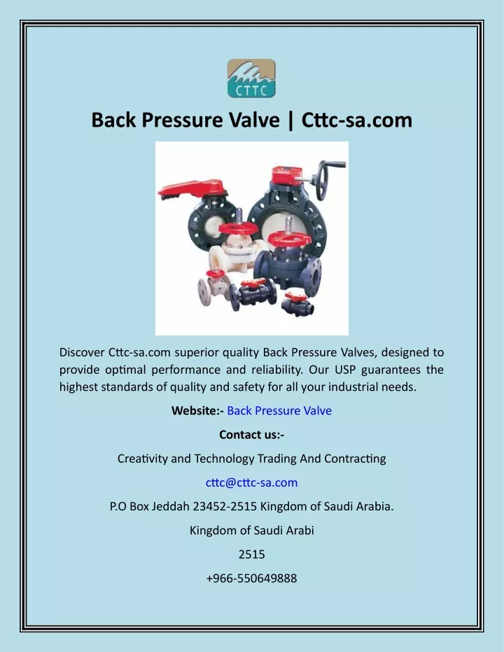 back pressure valve cttc sa com