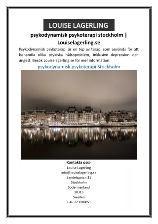 psykodynamisk psykoterapi stockholm Louiselagerling.se