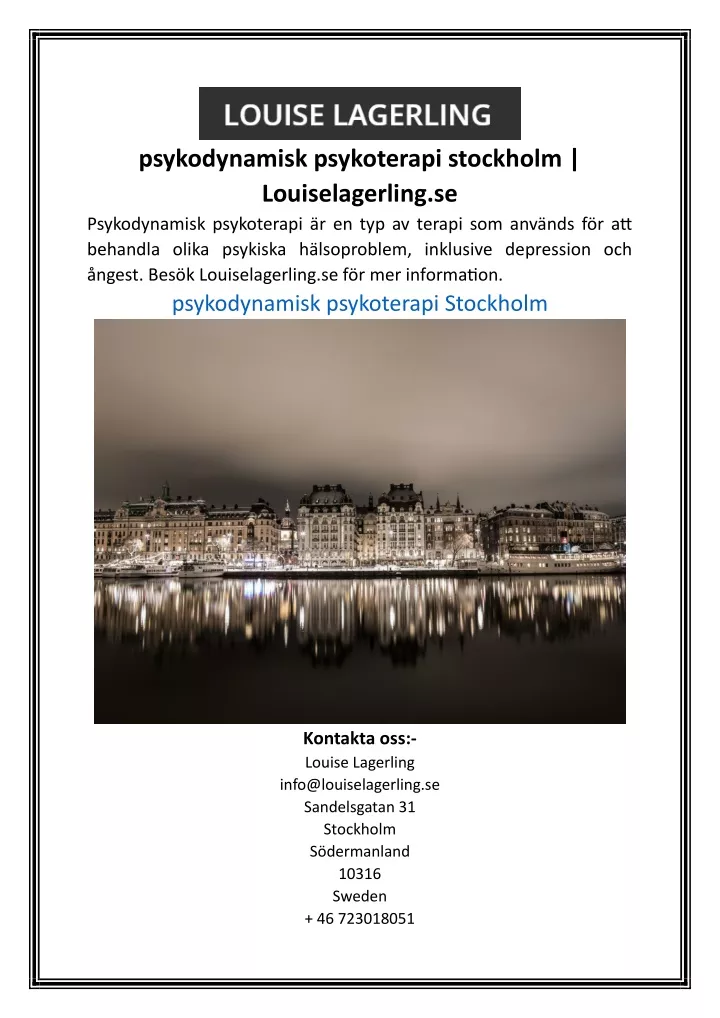 psykodynamisk psykoterapi stockholm